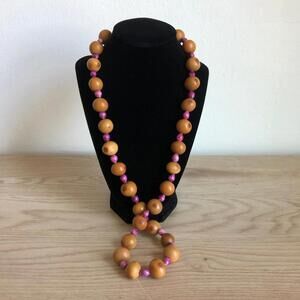 1970s Vintage Brown and Purple Beaded Seed Necklace - Boho Jewelry